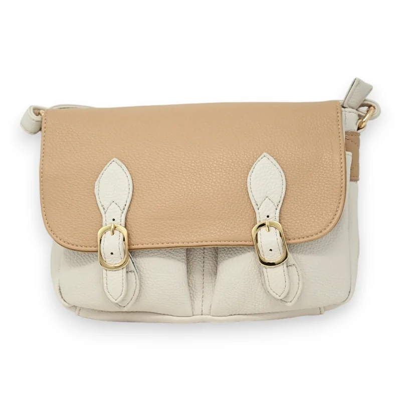 Sac cartable bandoulière bi colore beige et taupe