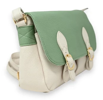 Bolso de bandolera estilo maletín bicolor beige y verde