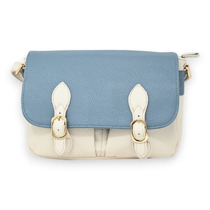 Bi-color beige and blue jeans crossbody satchel bag