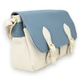 Bolso de bandolera tipo maletín bicolor en beige y azul vaquero