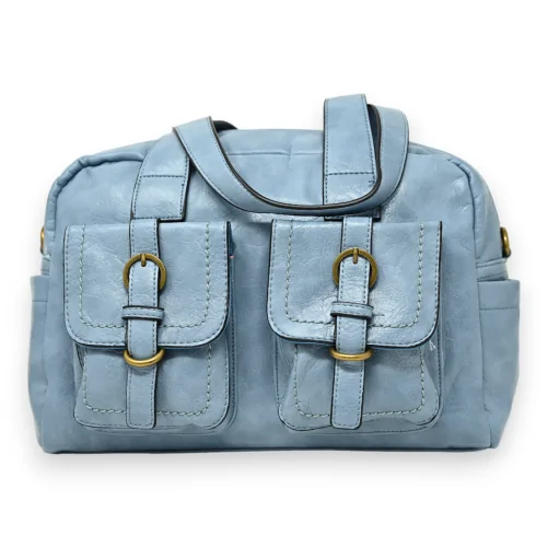 Synthetic rounded blue jeans handbag