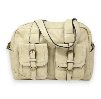 Rounded beige synthetic handbag