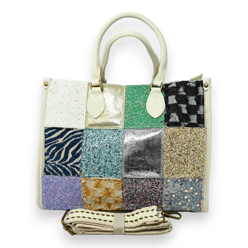 Mehrfarbige Patchwork-Glitter Handtasche