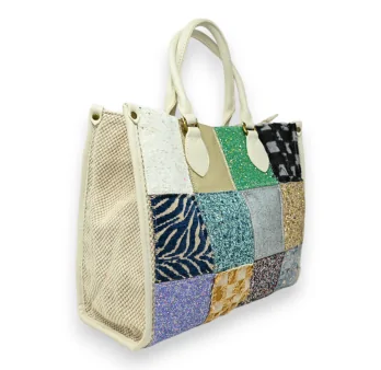 Beige fabric chic patchwork handbag