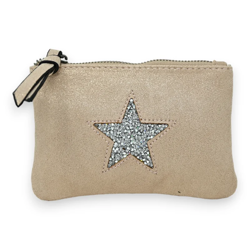 Soft shiny beige fabric wallet star