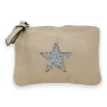 Porte monnaie tissu doux brillant beige étoile