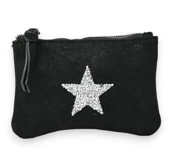 Soft shiny black star fabric wallet