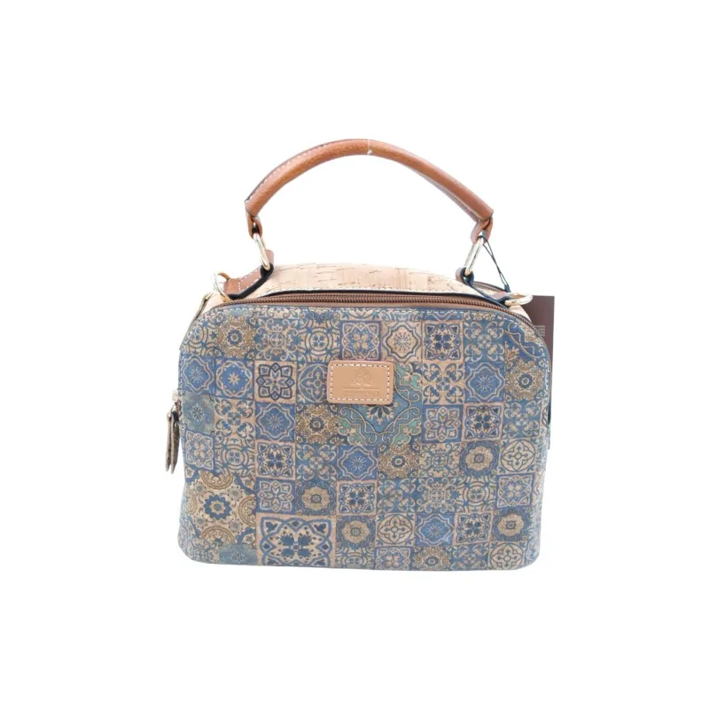 Borsa in sughero stampata vintage geometrica blu