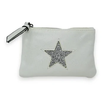 Cartera de tela suave brillante blanca estrella