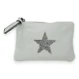 Cartera de tela suave brillante blanca estrella