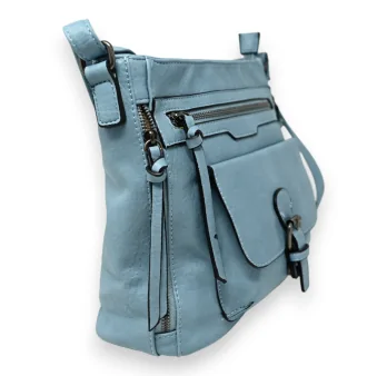 Bolso bandolera azul celeste con múltiples bolsillos