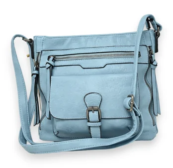 Bolso bandolera azul celeste con múltiples bolsillos