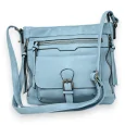 Bolso bandolera azul celeste con múltiples bolsillos