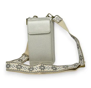 Mother of pearl beige phone and wallet shoulder pouch