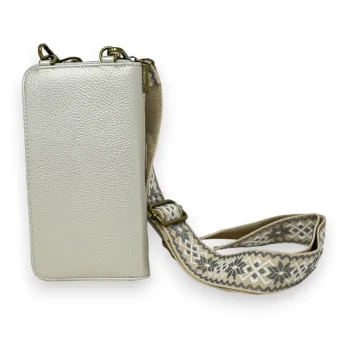 Mother of pearl beige phone and wallet shoulder pouch