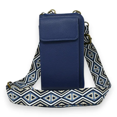 Pochette bandoulière téléphone et portefeuille bleu marine