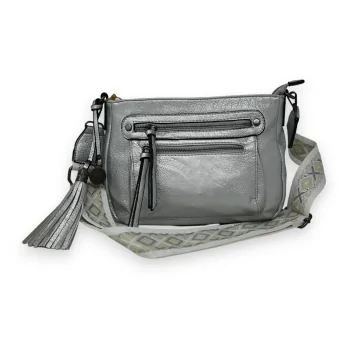 Silver crossbody bag with multiple pockets