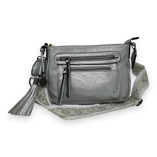 Silver crossbody bag with multiple pockets