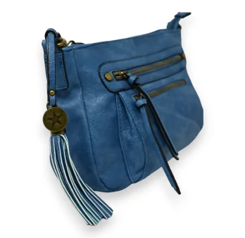 Jeansblauer Umhängetasche mit vielen Taschen