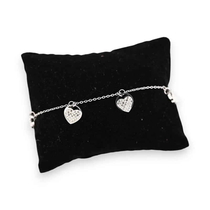 Pulsera de acero fino plateado con múltiples corazones de strass