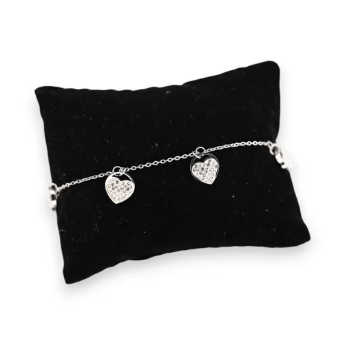 Silver-finish thin steel bracelet with multiple rhinestone hearts