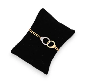 Gold-plated steel bracelet with solid handcuff and rhinestones