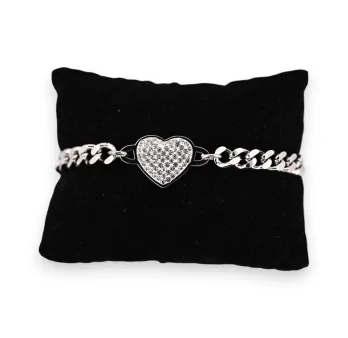 Silver-plated steel chain bracelet with a shining heart