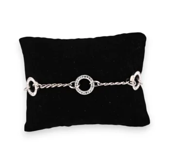 Silver-colored steel bracelet with circles of rhinestone chain