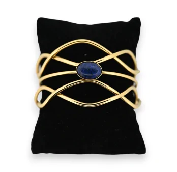 Golden steel bangle bracelet bohemian blue stone