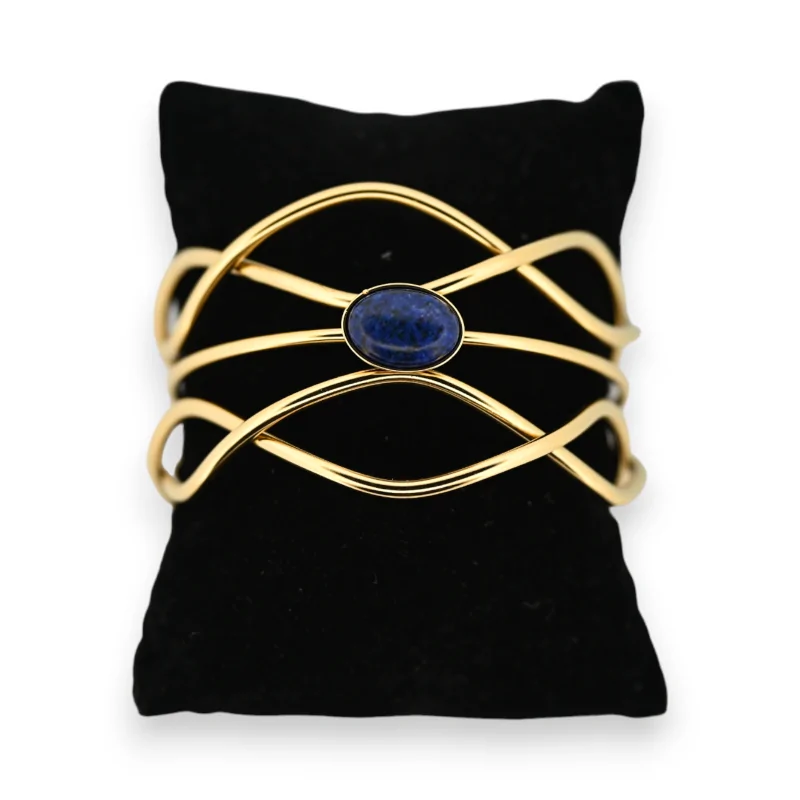 Golden steel bangle bracelet bohemian blue stone