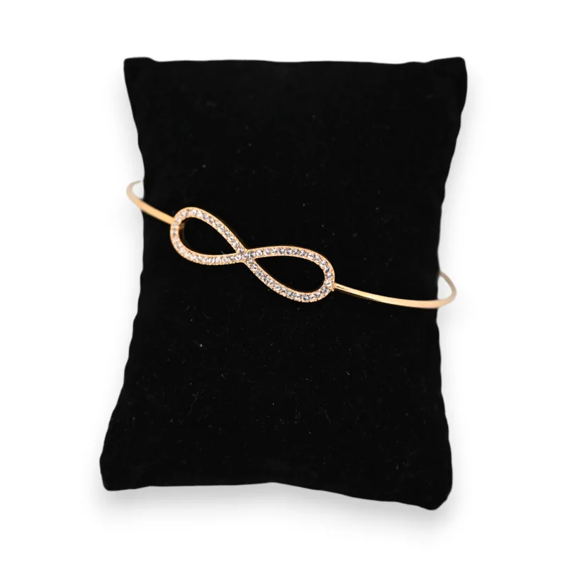 Golden steel bangle bracelet infinity symbol rhinestones