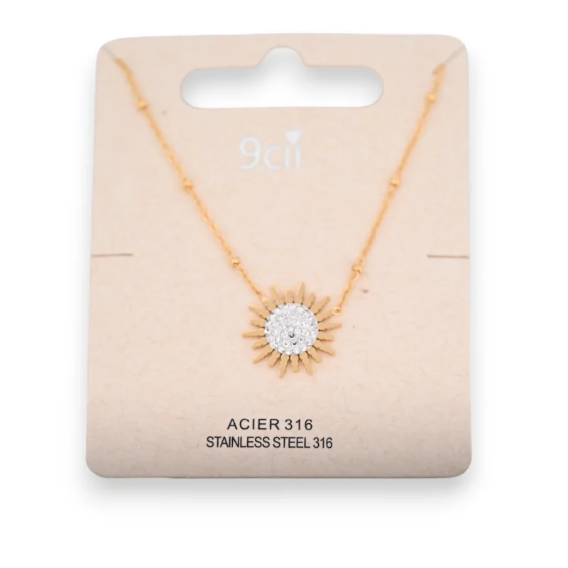 Collier acier doré soleil scintillant