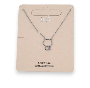 Silver-plated steel small cat necklace