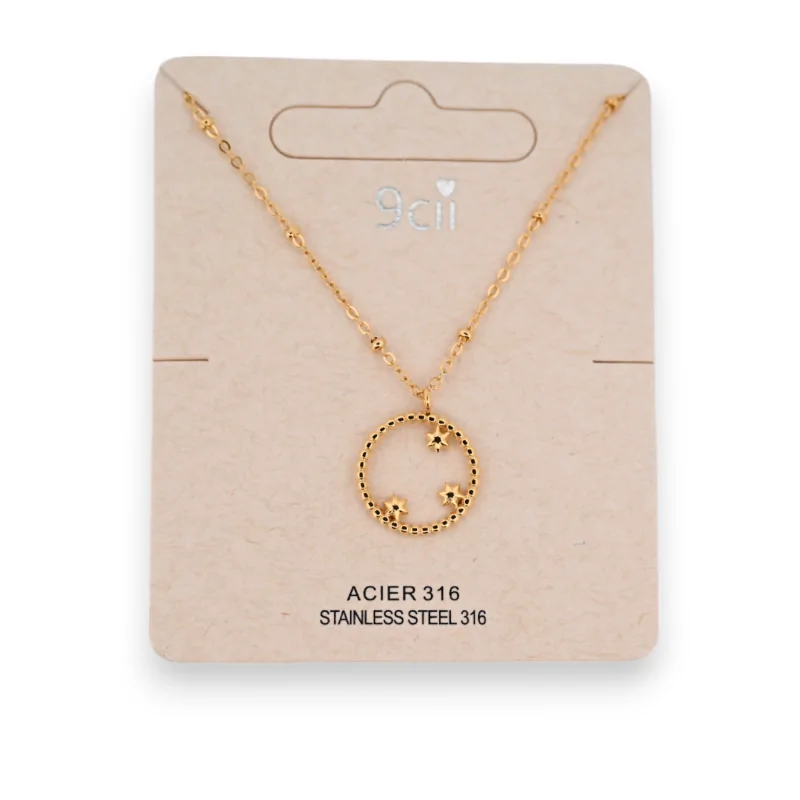 Collier acier doré cercle ajouré avec 3 petites étoiles