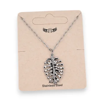 Silver-plated steel tropical leaf necklace