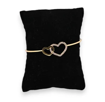Gold-plated steel bangle bracelet with intertwined hearts