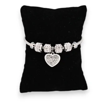 Silvered steel bracelet with glittery heart charm