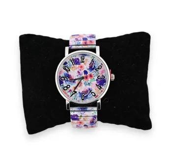 Elastic watch with multicolored flower patterns