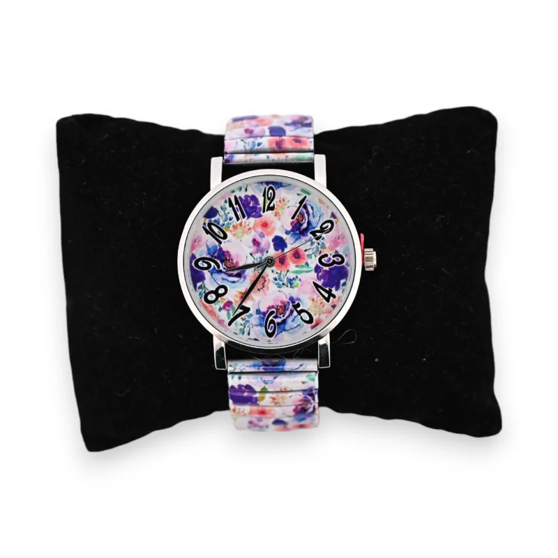 Elastic watch with multicolored flower patterns