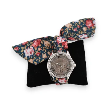 Armbanduhr mit trendigem Blumenmuster-Stoffband