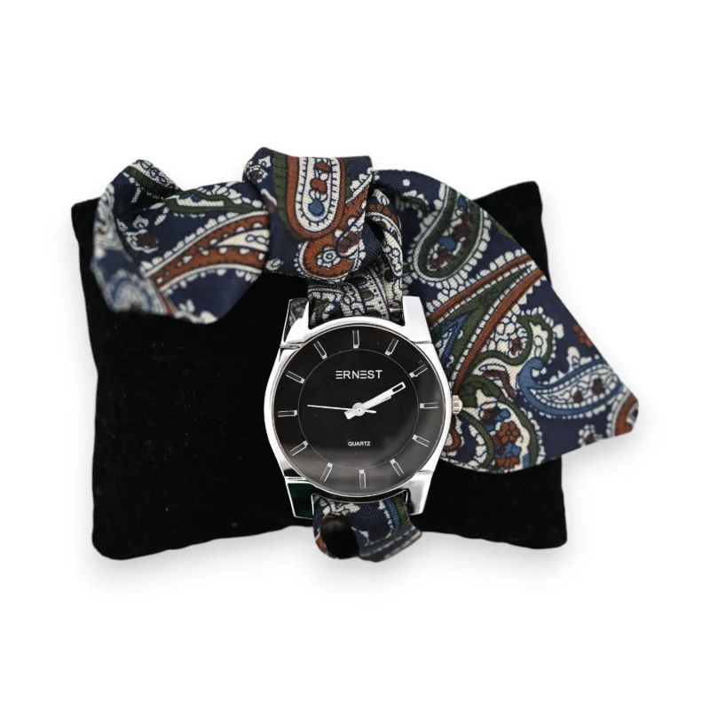 Navy blue khaki printed cashmere fabric wristwatch