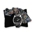 Reloj de pulsera de tela con estampado de cashmere en azul marino y caqui