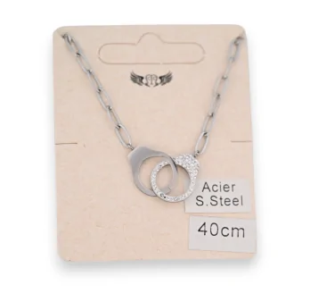 Collier acier doré menotte uni et strass