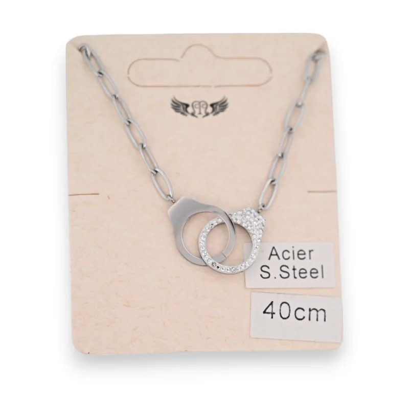 Collier acier doré menotte uni et strass