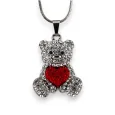 Collier fantaisie argenté nounours coeur rouge