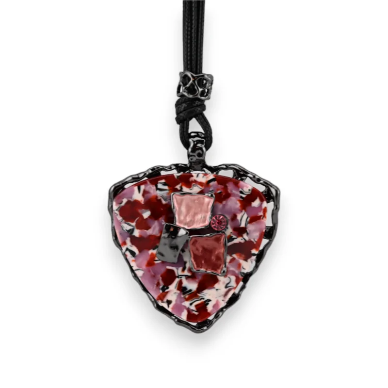 Fancy Long Necklace with Geometric Medallion Design in Burgundy