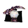 Fabric strap watch with multicolored flowers in purple