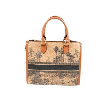 Cork bag printed with toile de jouy blue