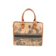 Cork bag printed with toile de jouy blue