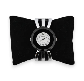 Reloj de pulsera de fantasía plateado con esfera negra facetada